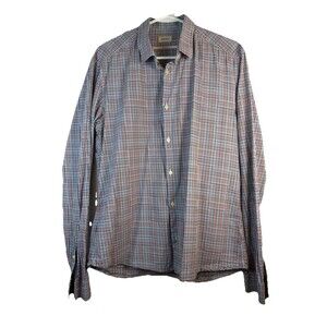 Kenzo Paris Homme Button Up Mens Shirt 41 Blue Red Plaid Designer Luxury